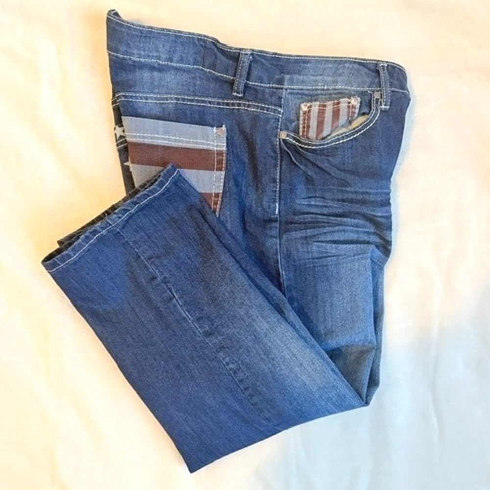 ND Weekend Cropped Jeans Women 16W Blue Excellent Patriotic Stars Stripes